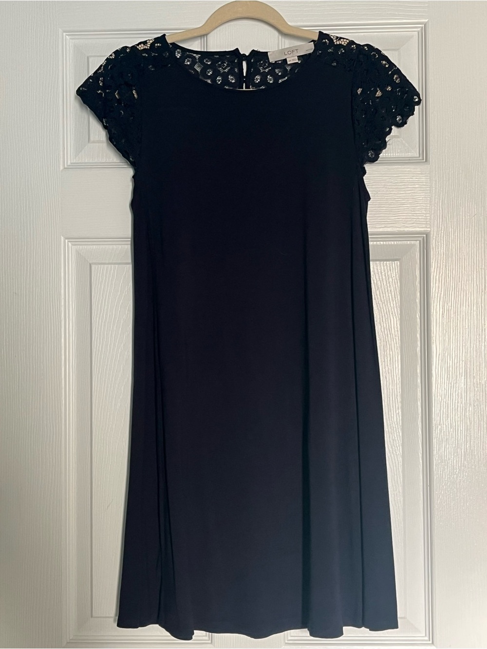 LOFT Navy Lace Cap-Sleeve Shift Dress